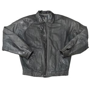 Euro Mode Quality Leather I.O.U. MCMXC Padded Shoulder Bomber Leather Jacket
